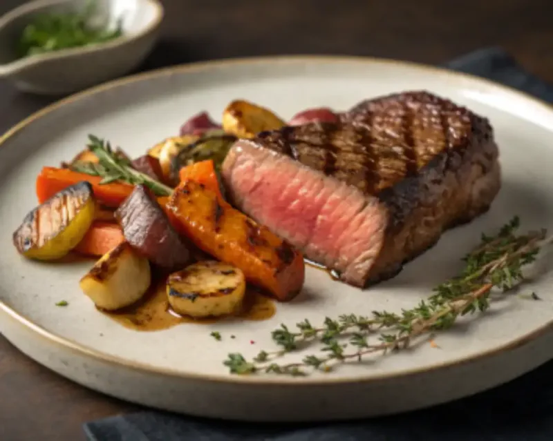 Air Fryer Steak Medium-rare air fryer steak sliced