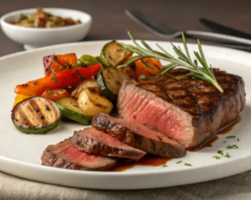 Air Fryer Steak Air fryer steak served with vegetables