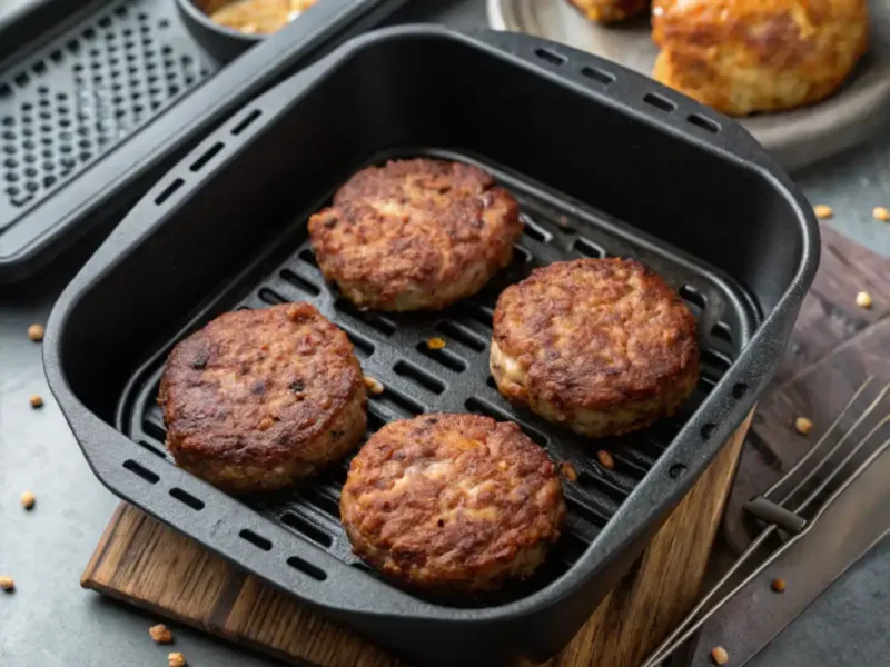 Jimmy Dean sausage patties cooking in air fryer