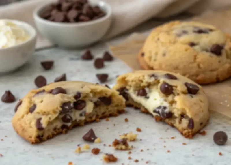 cannoli cookies Cannoli cookies broken open showing ricotta and chocolate chips