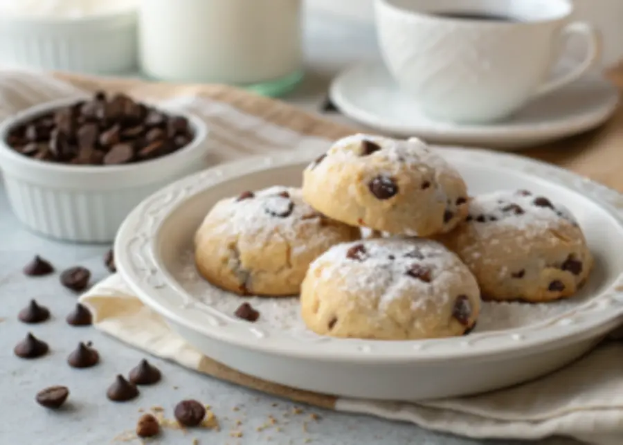 cannoli cookies Soft cannoli cookies dusted with powdered sugar on a plate