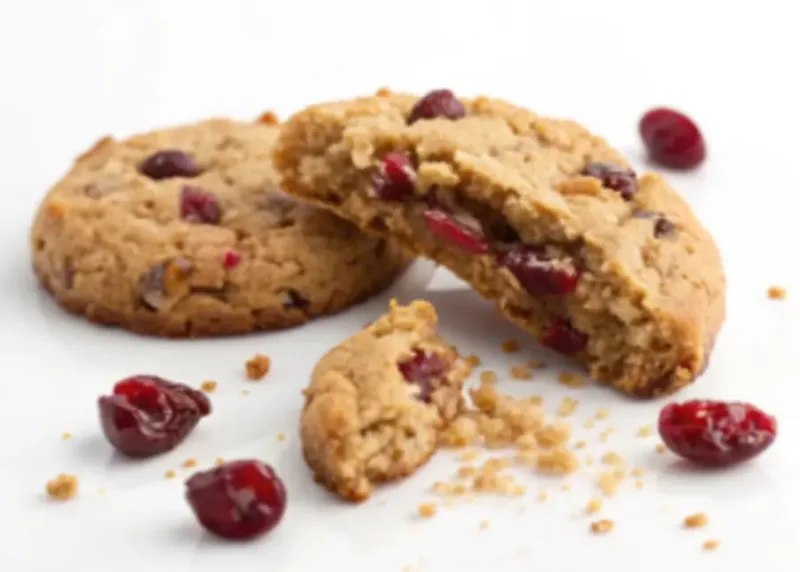 Oatmeal Cranberry Cookies Oatmeal cranberry cookie broken in half showing chewy oat texture and cranberries