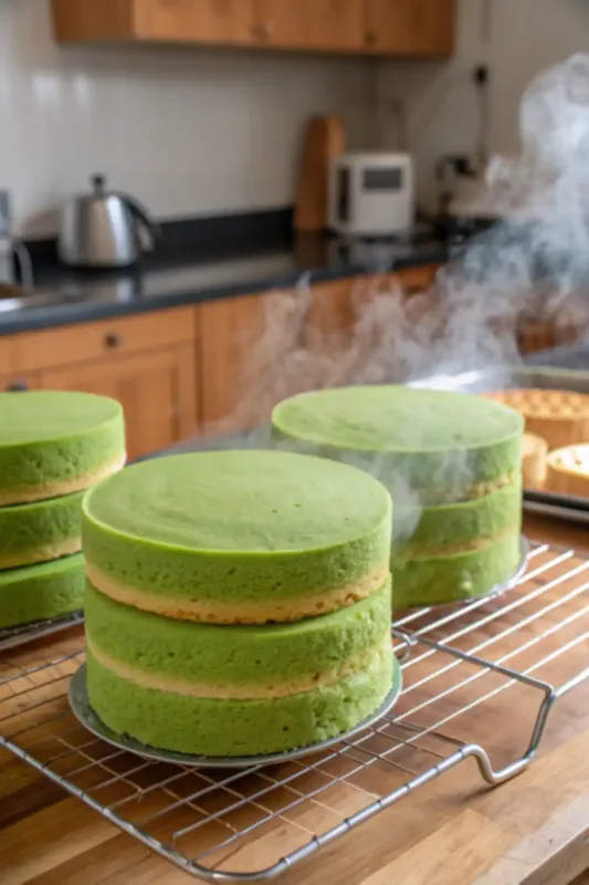 christmas tree cake baked cake layers for christmas tree cake cooling on rack