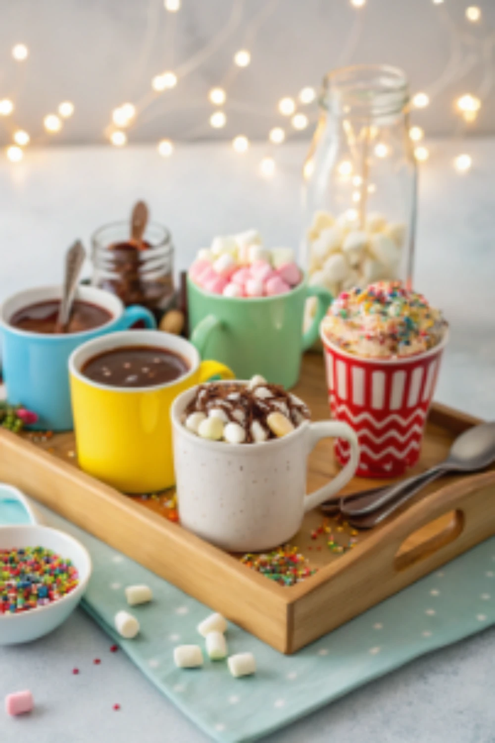 hot chocolate bar hot chocolate bar with mugs and toppings on a cozy table