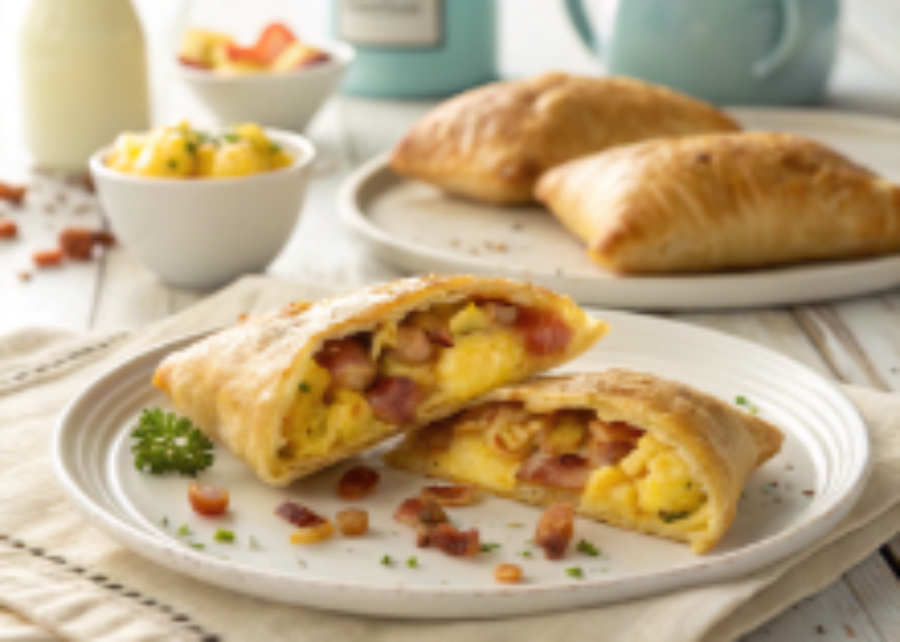 puff pastry breakfast Puff pastry breakfast filled with eggs, bacon, hashbrowns, and melted cheese