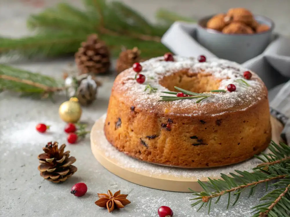 Air Fryer Christmas Cake “Air fryer Christmas cake with powdered sugar and festive spices”