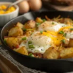 Hash brown casserole breakfast Hash brown casserole breakfast sliced with melted cheese