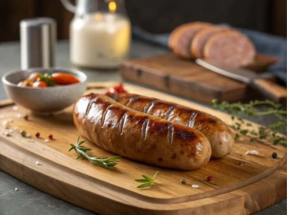 air fryer sausage perfectly browned on board