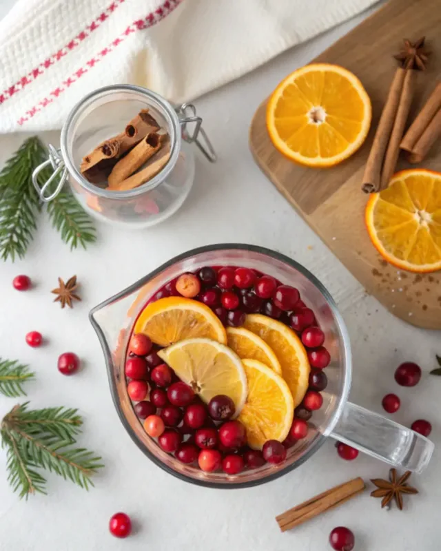 adding fruit and spices to healthy christmas drinks