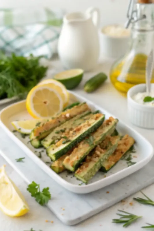 air fryer zucchini fries Air Fryer Zucchini Fries: Crispy, Golden, and Perfect Every Time - healthy zucchini fries plated on a white dish with