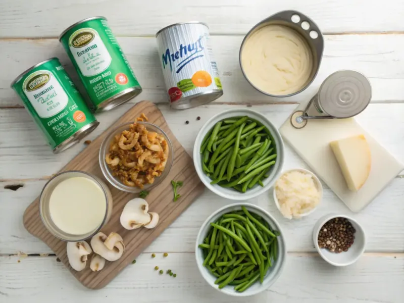 green bean casserole “Ingredients laid out for green bean casserole”