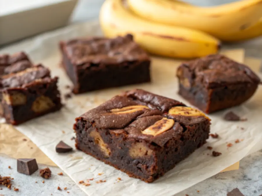 air fryer brownie with banana Air fryer brownie with banana baked until fudgy with a rich chocolate center Caption:
