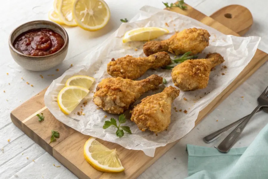 Air Fryer Fried Chicken Close-up shot of crispy air fryer fried chicken with golden crunchy coating.