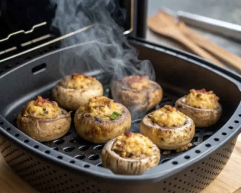 air fryer stuffed mushrooms stuffed mushrooms cooking in air fryer