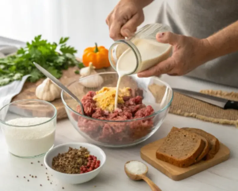 air fryer meatloaf Mixing ingredients for air fryer meatloaf in a bowl