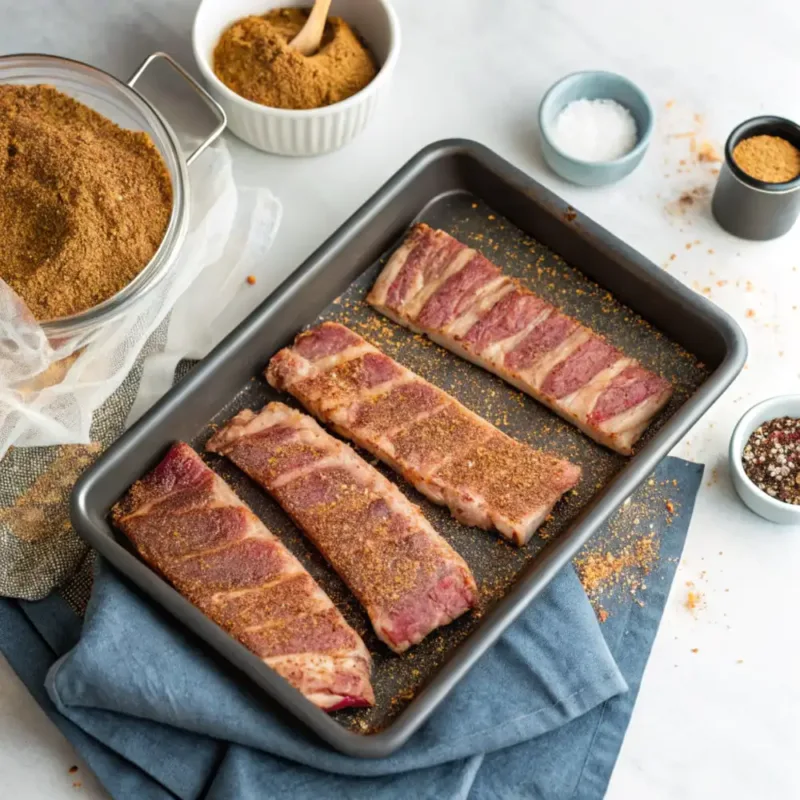 Seasoned ribs ready for air fryer