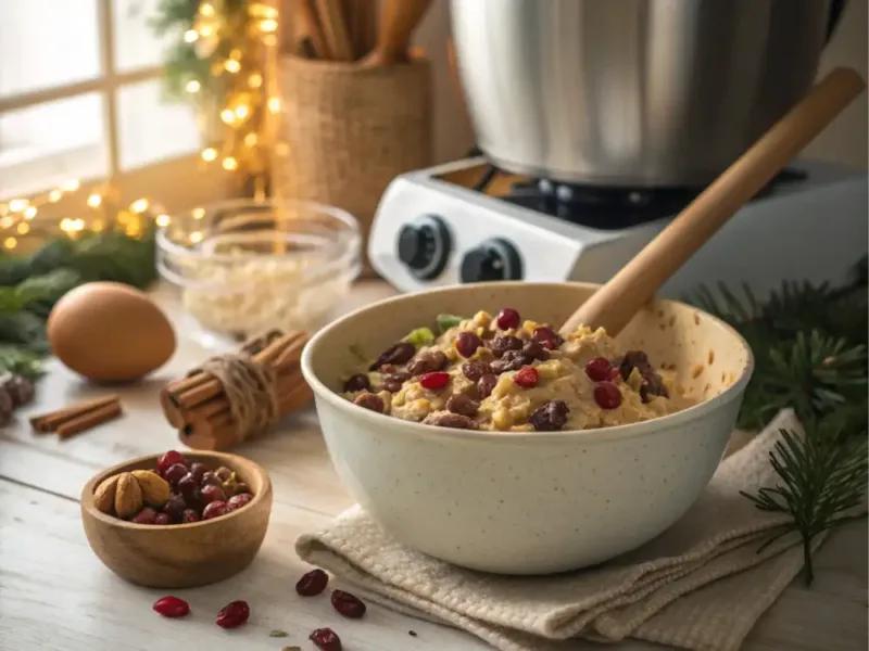 Air Fryer Christmas Cake Air fryer Christmas cake batter with dried fruits ready to bake”