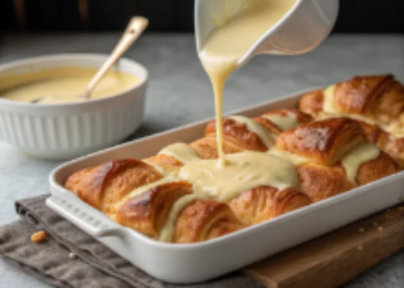 croissant breakfast casserole assembling croissant breakfast casserole
