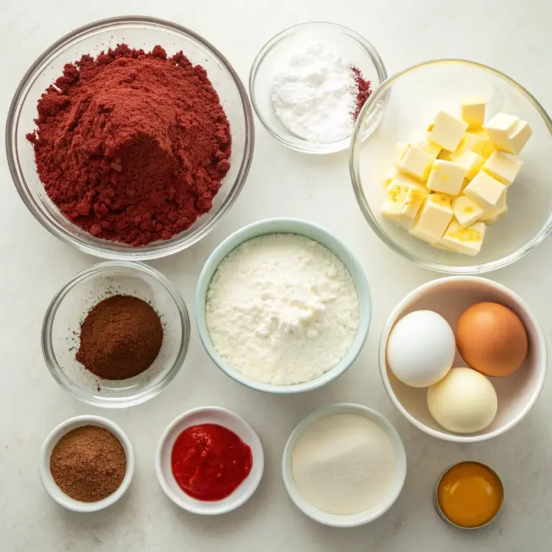 Air Fryer Red Velvet Cake Red velvet cake batter being whisked in a glass bowl showing smooth velvety texture