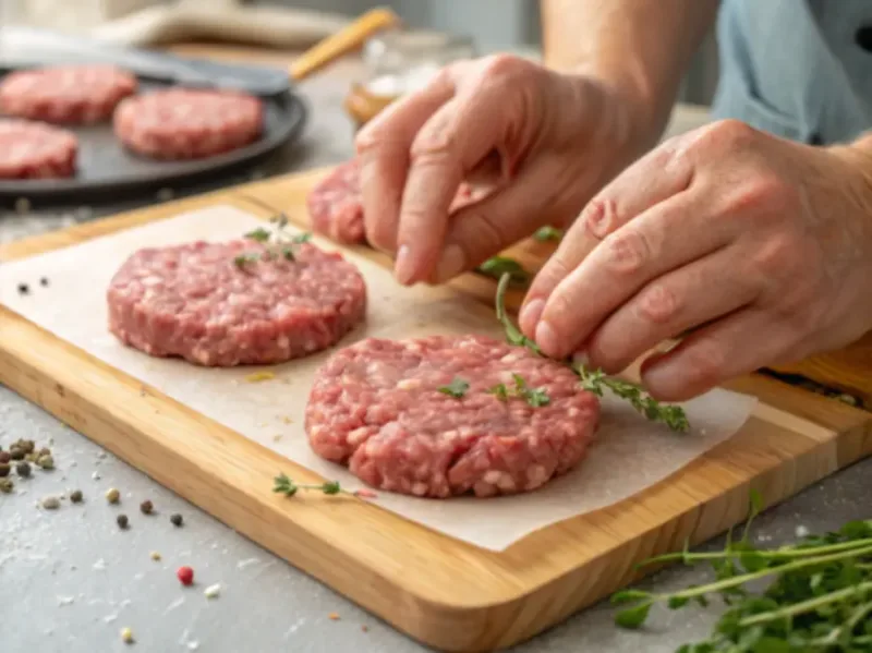 Air fryer hamburgers shaping air fryer hamburgers patties with thumb indent