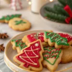 Air fryer Christmas cookies decorated with festive icing