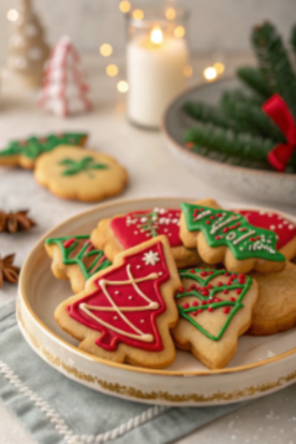 Air fryer Christmas cookies decorated with festive icing