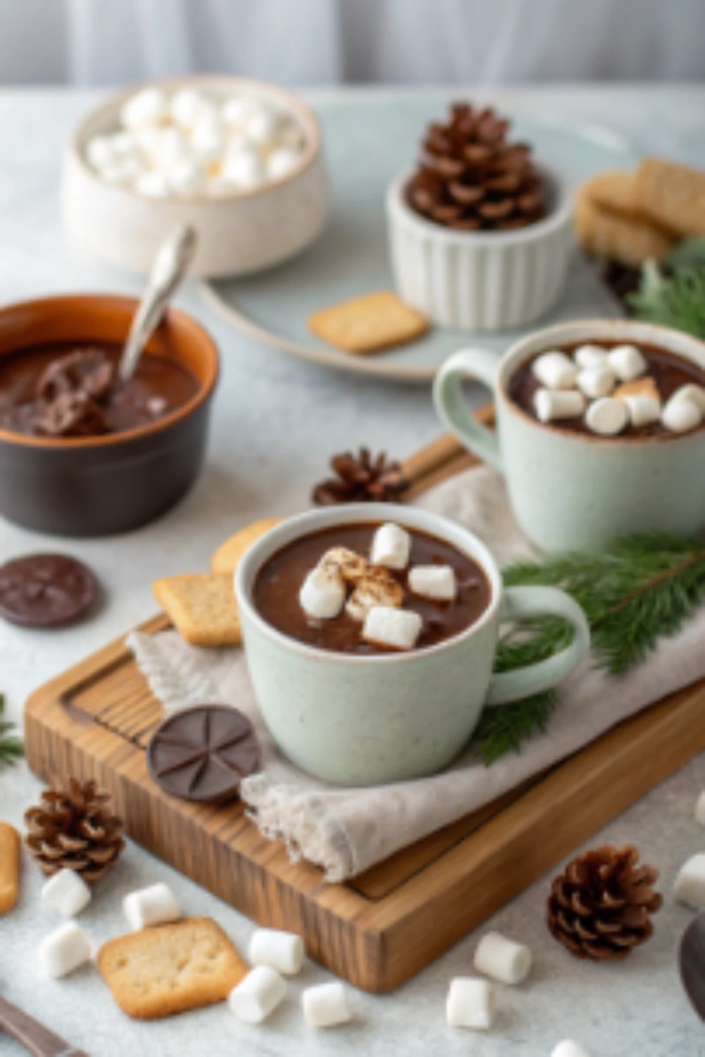 air fryer hot chocolate bar with melted chocolate and toppings