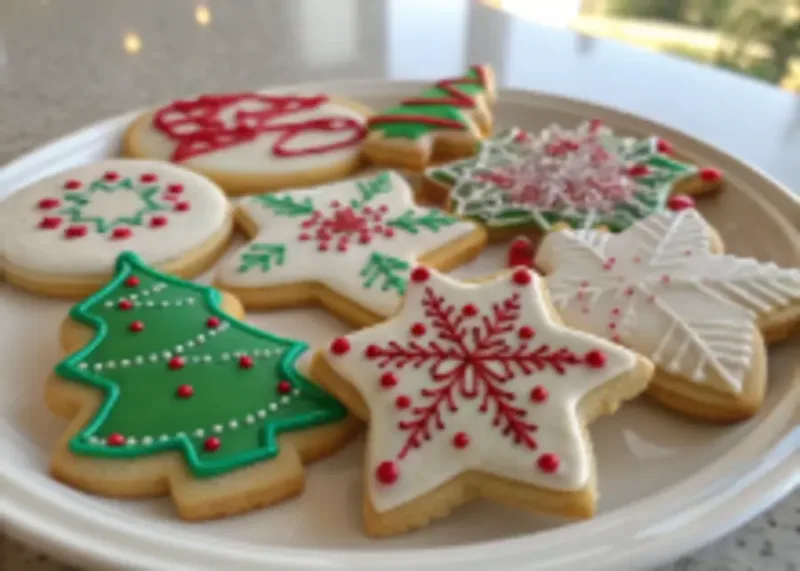 Winter Cookies Decorated Christmas winter cookies with icing and sprinkles