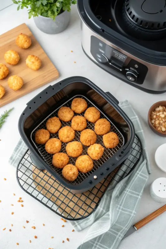 air fryer snack dipped into creamy sauce