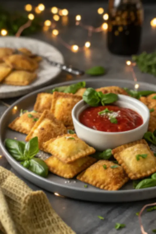 air fryer toasted ravioli Toasted ravioli cooking in an air fryer basket