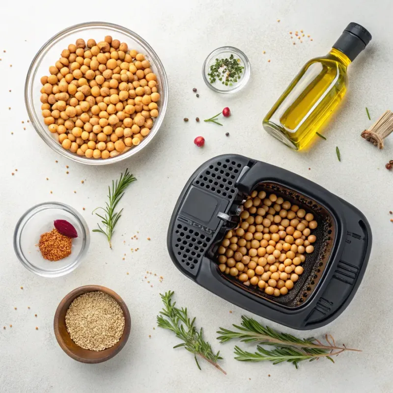Hand holding crunchy air fryer chickpeas