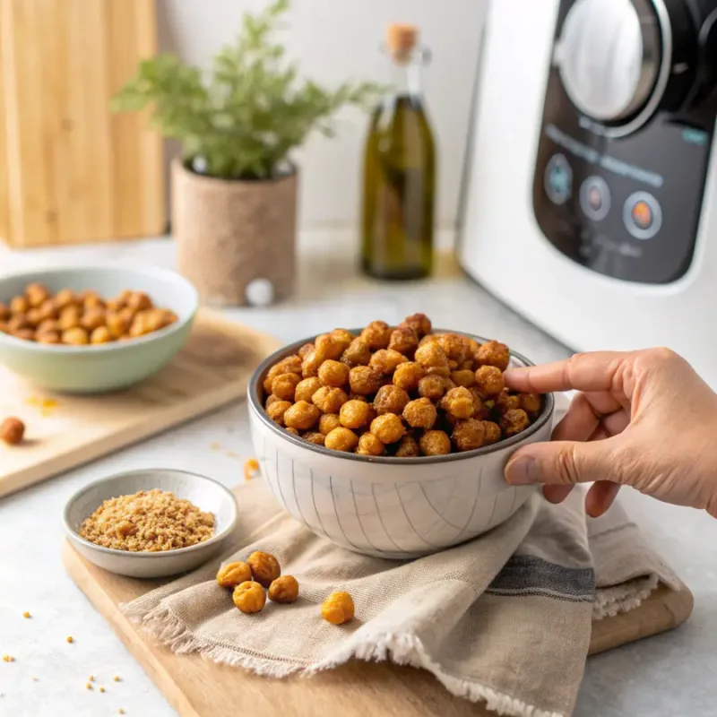 Air fryer chickpeas used as salad topping