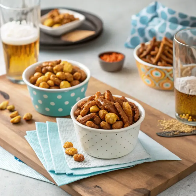 Air fryer nuts and bolts served as party snack