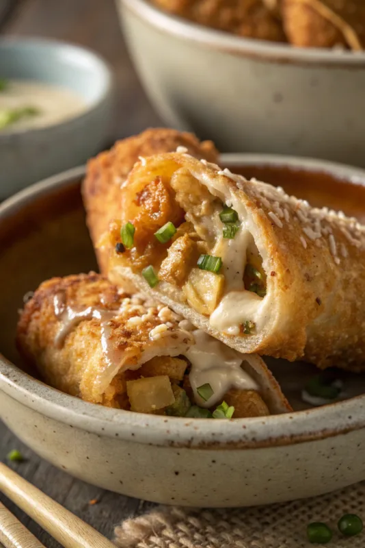 Air Fryer Chicken Egg Rolls Chicken egg rolls placed in air fryer basket before cooking