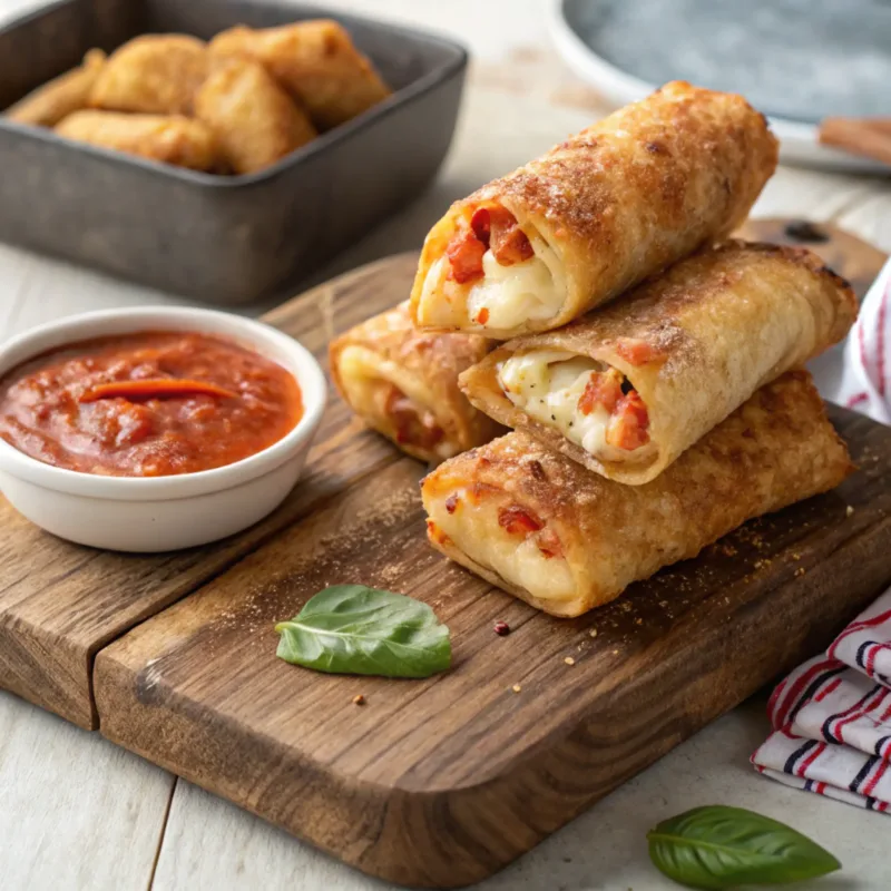 Air fryer pizza egg rolls served as a party appetizer