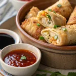 Air Fryer Chicken Egg Rolls Air fryer chicken egg rolls sliced open showing crispy wrapper and savory chicken filling