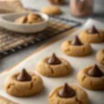 peanut butter blossom cookies Freshly baked peanut butter blossom cookies with chocolate kisses