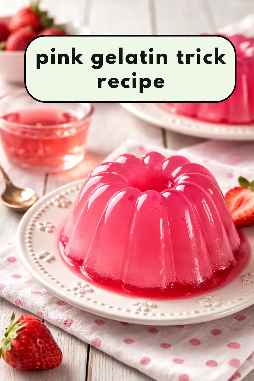 pink gelatin wellness drink in glass jar, fresh strawberries and raspberries around,• Pinterest image prompts • Midjourney prompts • Tasty Recipe Card JS auto-fill scrip