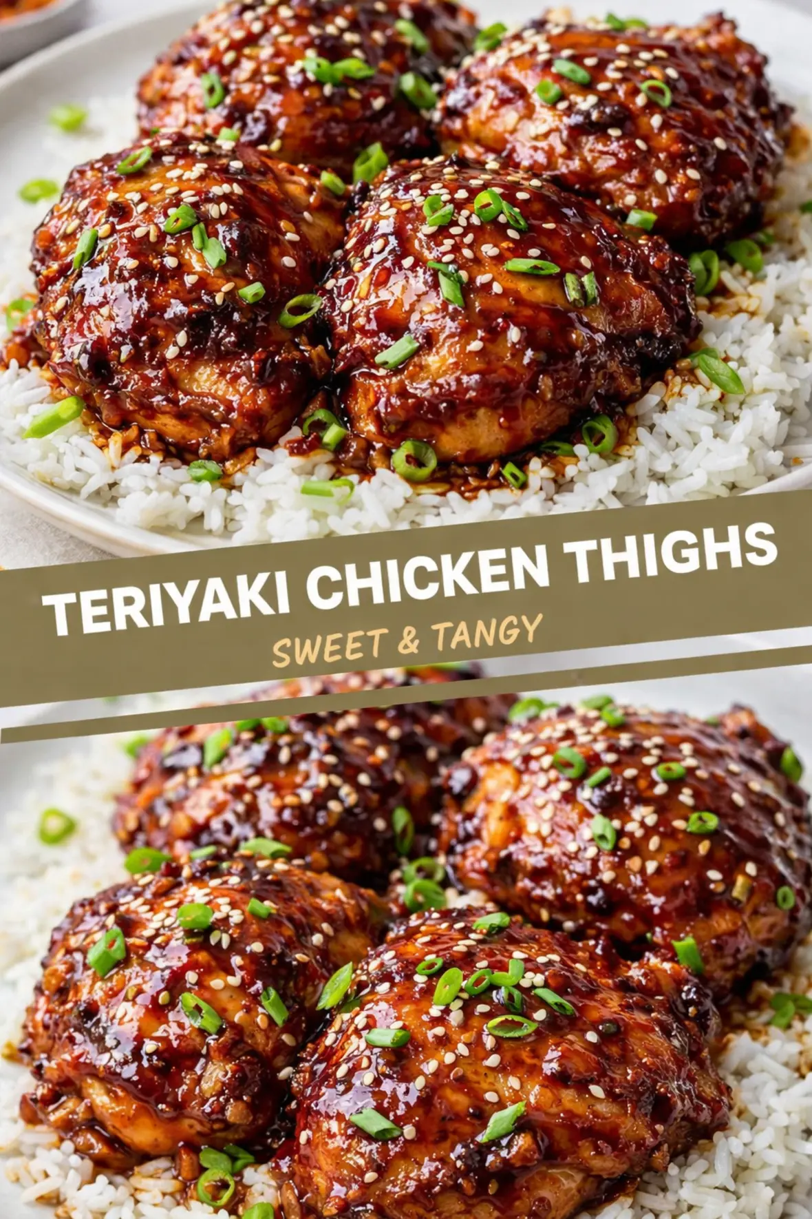 Honey Garlic Chicken Thighs Honey Garlic Chicken Thighs – Easy Sweet & Savory Recipe - Poulet teriyaki sur riz blanc