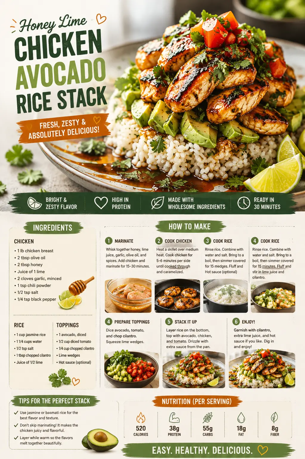 Honey Lime Chicken and Avocado Stack