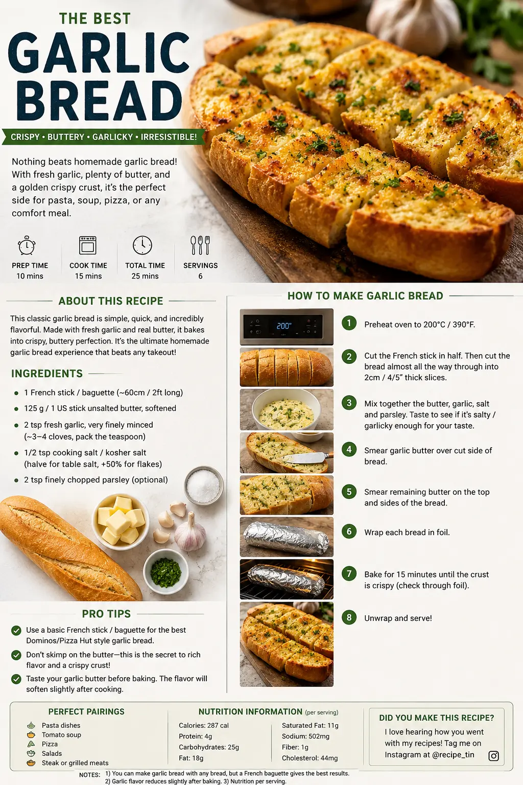 Garlic Bread Recipe – The Ultimate Crispy Buttery Garlic Bread
